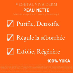 Purifie, détoxifie, élimine l'excès de sébum, exfolie, régénère/ Peau nette anti imperfection. 100% naturel. VEGETAL VIVA DERM