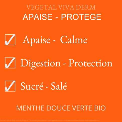 Menthe douce verte BIO. Apaise, calme, protège, aide à la digestion. Sucré - Salé. VEGETAL VIVA DERM