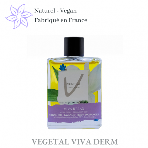 Huile de soin et de massage relaxante, apaisante. VEGETAL VIVA DERM