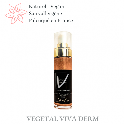 Effet bronzé, pailleté et satiné. Résiste à l'eau et ne laisse pas de film gras. VEGETAL VIVA DERM