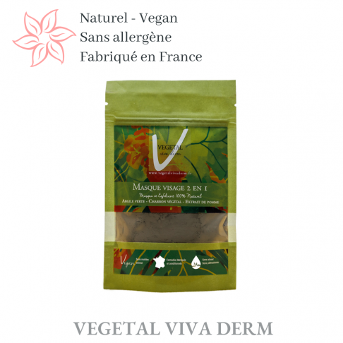 Masque et gommage visage DETOX à l'argile verte et Charbon végétal 100% naturel. VEGETAL VIVA DERM