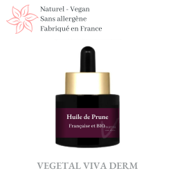 Huile végétale de prune BIO et FRANCAISE. Qualité contrôlé VEGETAL VIVA DERM