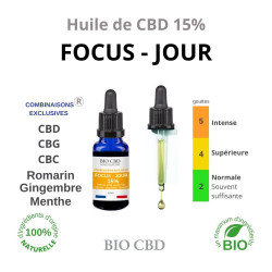 Huile de CBD 15% FOCUS JOUR. Bien-être et Concentration - 2 gouttes suffisent, par BIO CBD