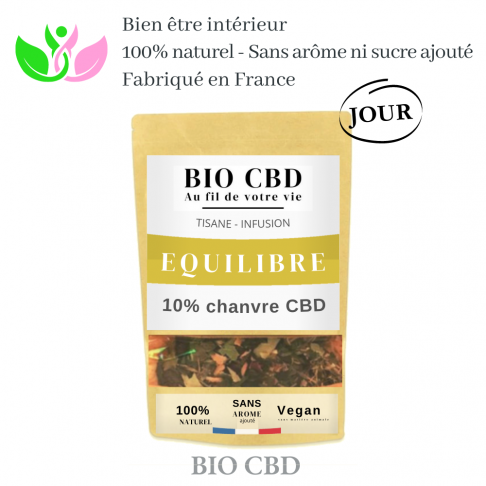 Infusion Equilibre au CBD 10%. Sans arôme ni sucre ajouté Végane, fabriqué en France